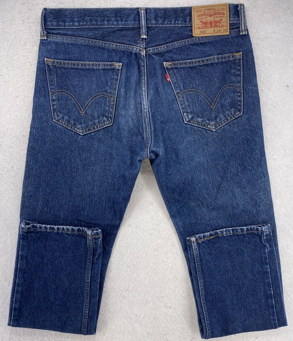 Levi's 505 Straight Fit Jeans Mens 33x32 Medium Wash Blue 100% Cotton Denim - Picture 14 of 15